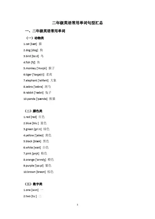 二年级英语重点常用单词句型汇总