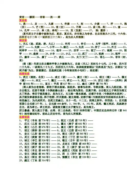 历代皇帝一览表
