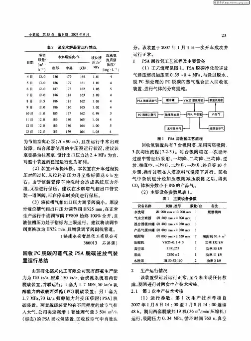 回收PC脱碳闪蒸气及PSA脱碳逆放气装置运行总结