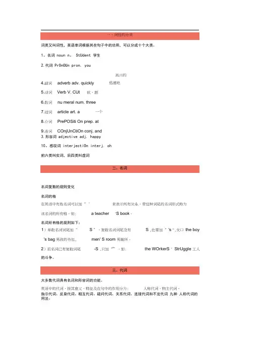 英语十大词性及其详细讲解