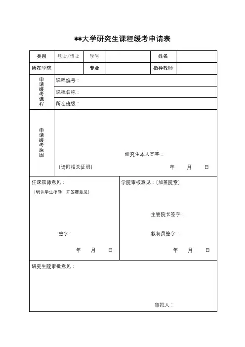 XX大学研究生课程缓考申请表【模板】(2)