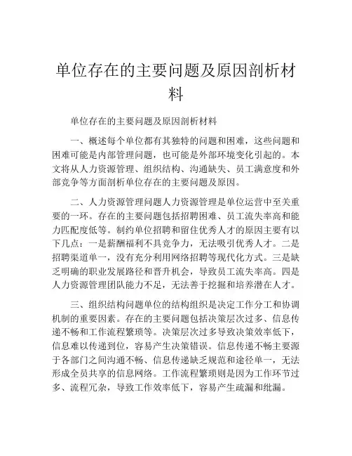 单位存在的主要问题及原因剖析材料
