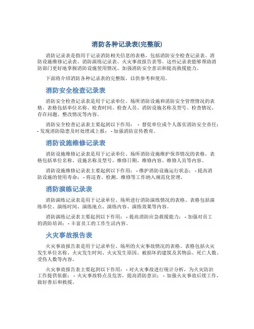 消防各种记录表(完整版)-原版