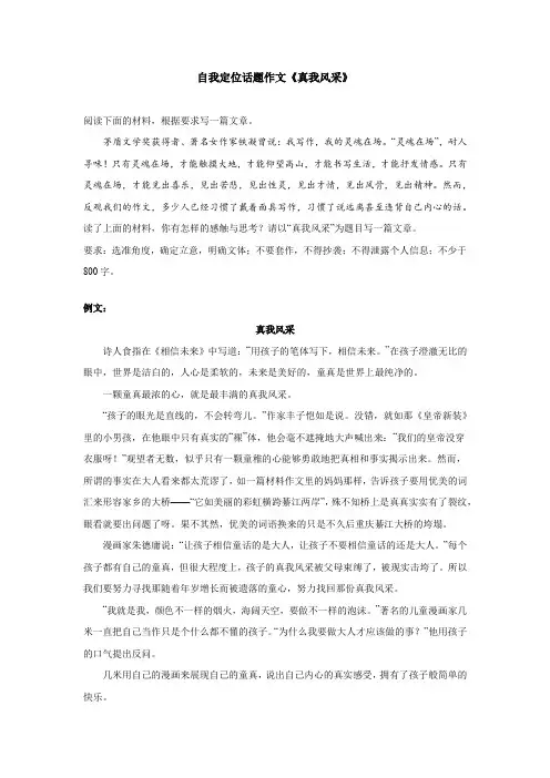 自我定位话题作文《真我风采》