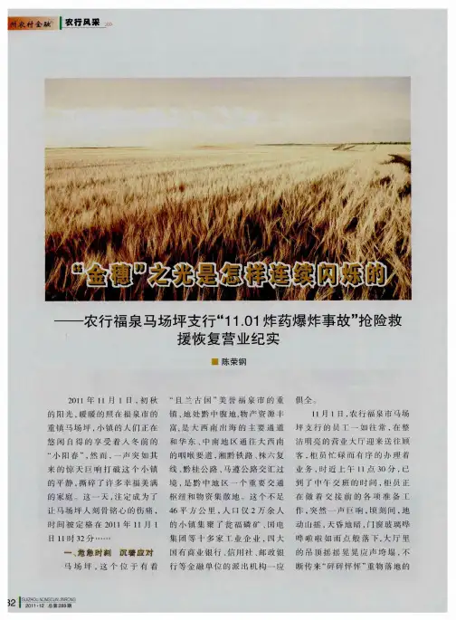 “金穗”之光是怎样连续闪烁的——农行福泉马场坪支行“11.01炸药爆炸事故”抢险救援恢复营业纪实