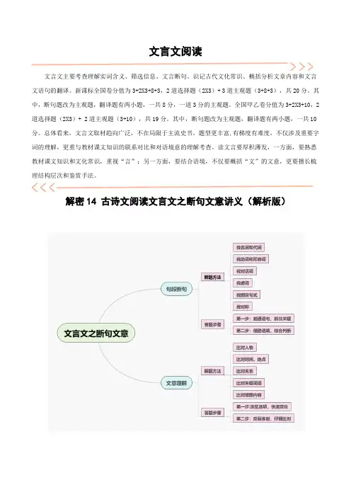 2024年高频考点解密14 古诗文阅读文言文之断句文意(讲义)(解析版)