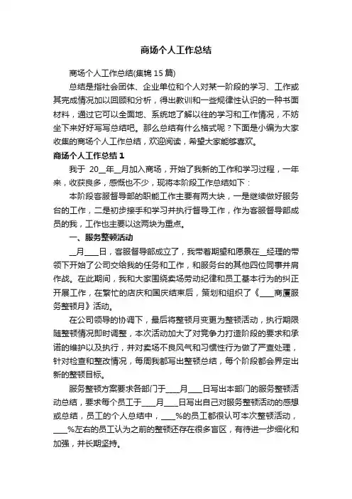 商场个人工作总结（集锦15篇）