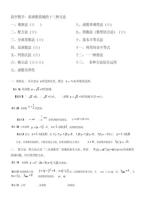 高中数学：求函数值域的方法十三种
