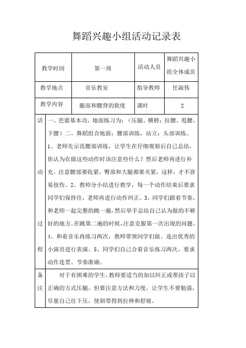 舞蹈兴趣小组活动记录表