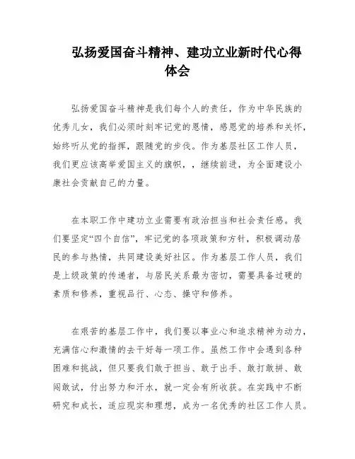 弘扬爱国奋斗精神、建功立业新时代心得体会