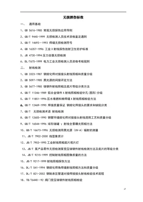 无损探伤标准