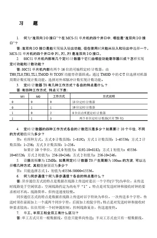 第六章 单片机原理与应用第二版习题答案-推荐下载