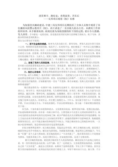 廉政警示教育片《权》观后感