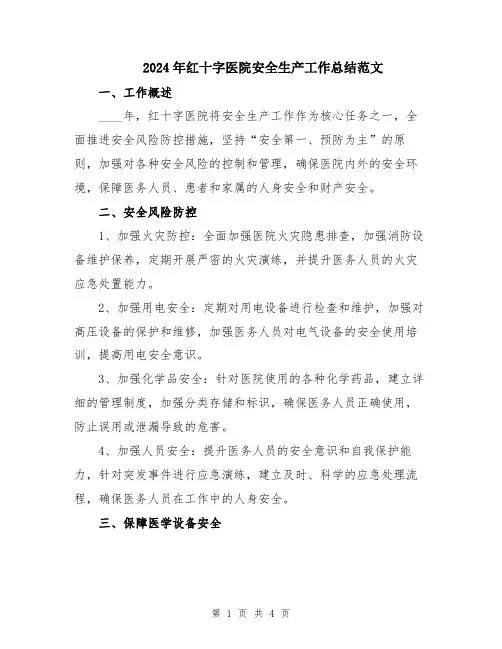 2024年红十字医院安全生产工作总结范文