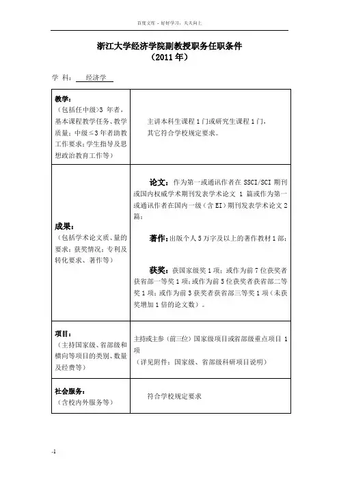 浙江大学经济学院副教授职务任职条件