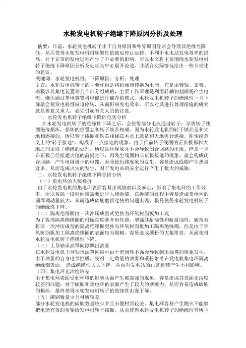 水轮发电机转子绝缘下降原因分析及处理