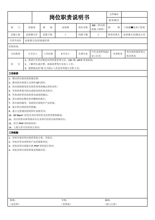 SQE岗位职责说明书