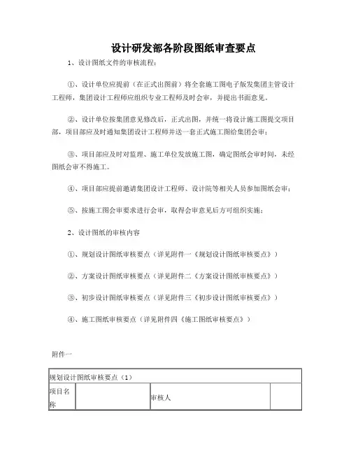 设计部各阶段图纸审核要点