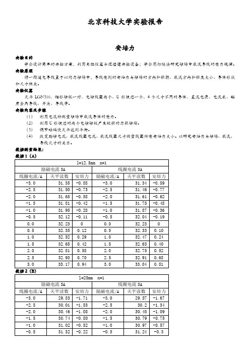安培力实验报告(北京科技大学物理实验报告)