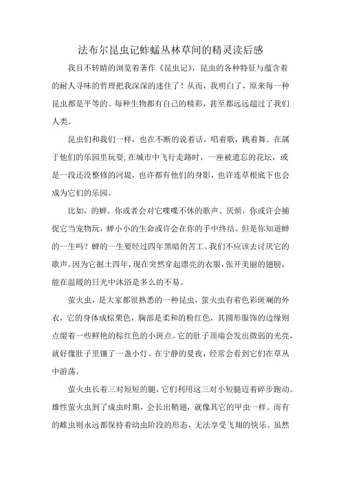 法布尔昆虫记蚱蜢丛林草间的精灵读后感
