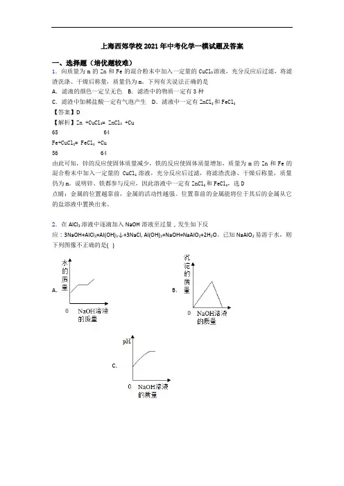 上海西郊学校2021年中考化学一模试题及答案