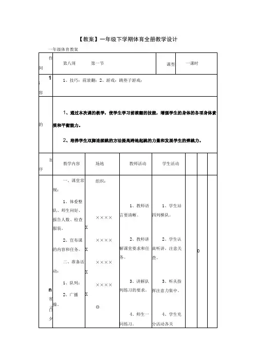 【教案】一年级下学期体育全册教学设计