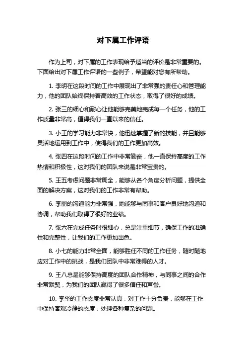 对下属工作评语