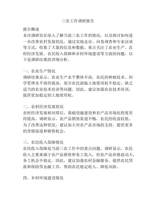三农工作调研报告