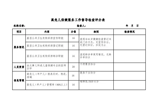 高危儿保健服务工作督导检查评分表1-2-5