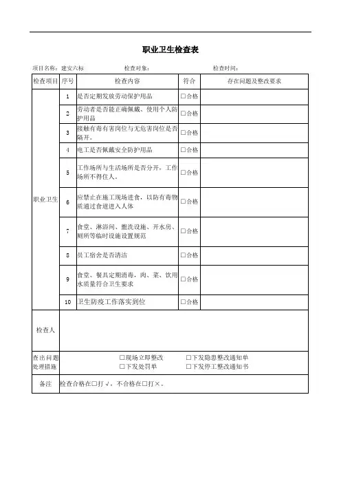 职业卫生检查表(表格,直接使用)