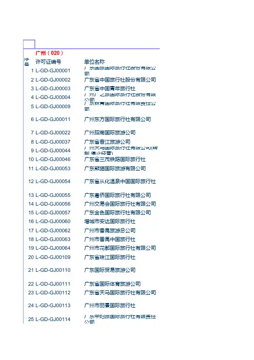 广东省旅行社名录
