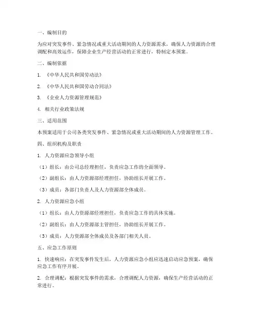 人力资源专项应急预案模板