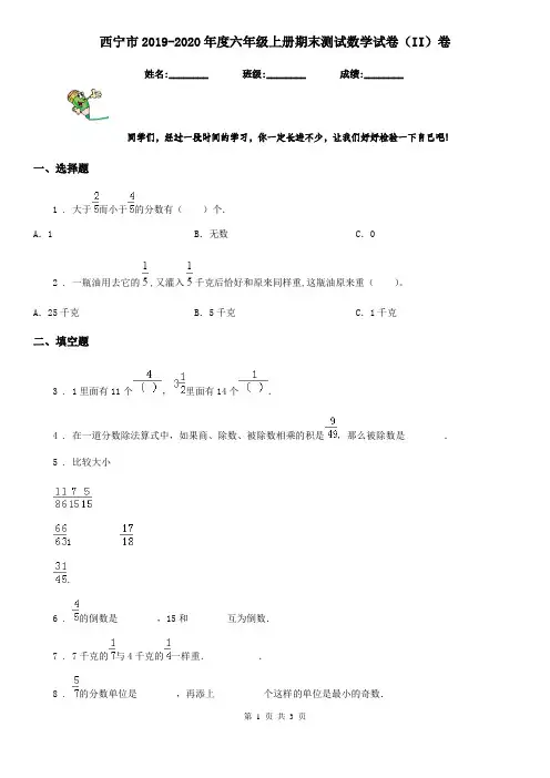 西宁市2019-2020年度六年级上册期末测试数学试卷(II)卷