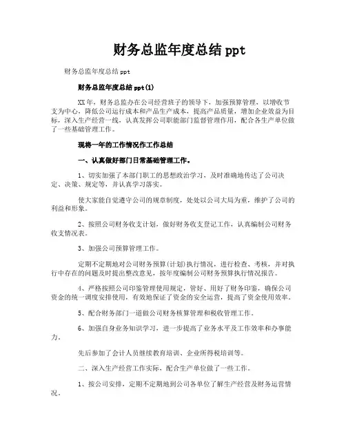 财务总监年度总结ppt
