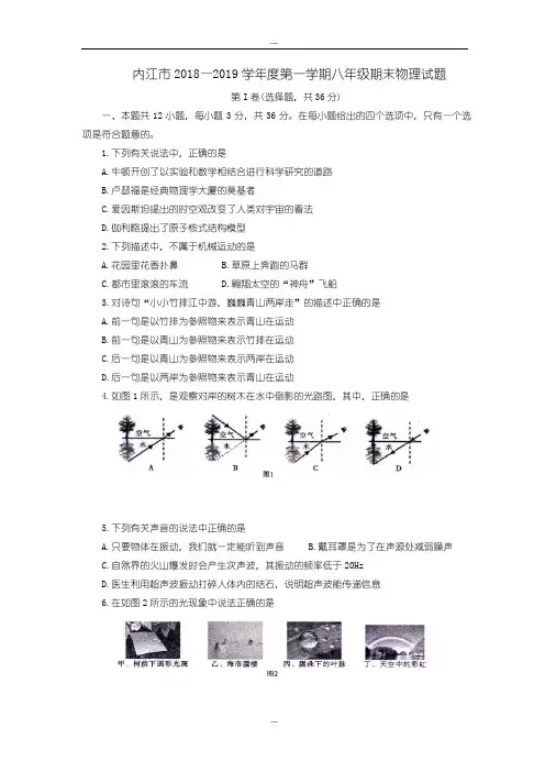 2018-2019年四川省内江市八年级上学期期末考试物理试题(附详细答案)
