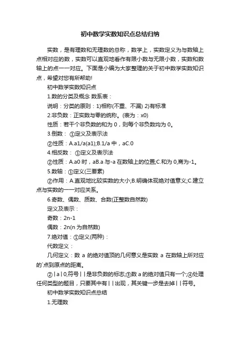 初中数学实数知识点总结归纳