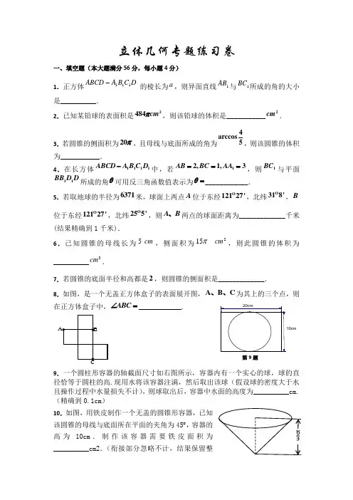 高三立体几何专题练习(含答案)