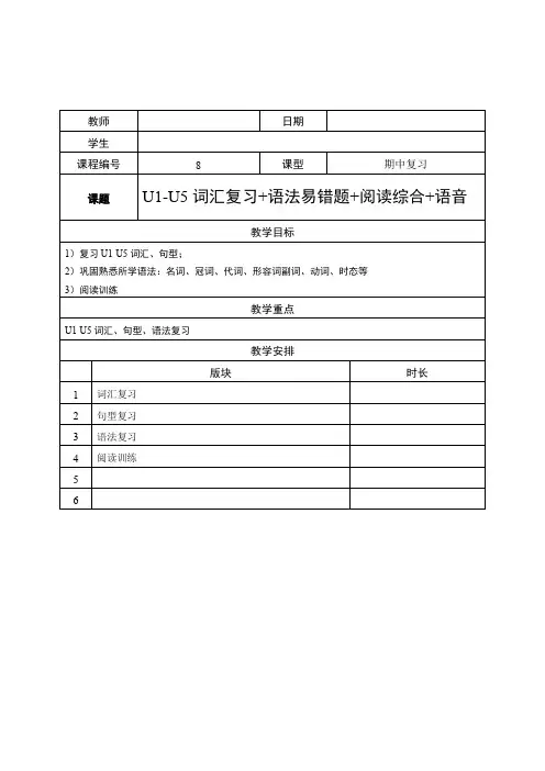 牛津版英语七年级上—期中词汇句型复习—语法易错题—阅读