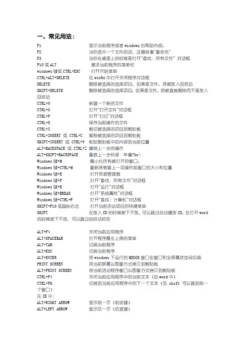 常用电脑键盘快捷键一应俱全