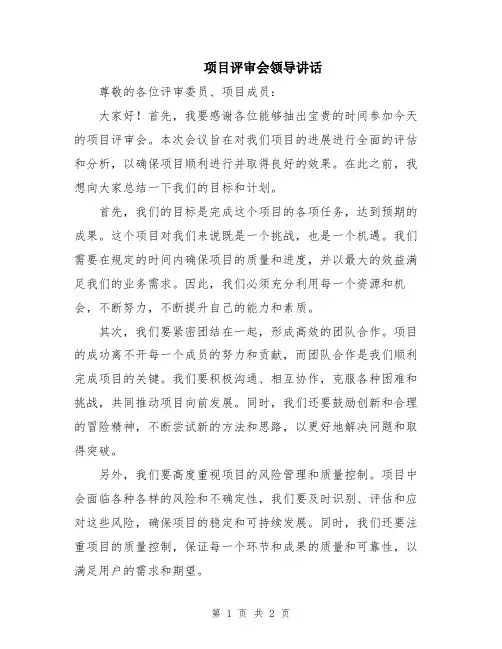 项目评审会领导讲话