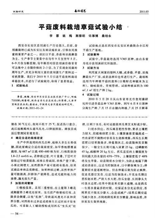 平菇废料栽培草菇试验小结