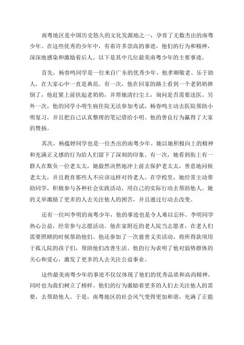 最美南粤少年主要事迹范文