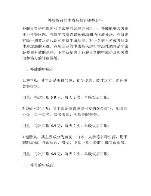 补脾胃肾的中成药都有哪些名字