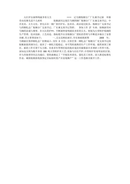申报劳动竞赛先进个人材料