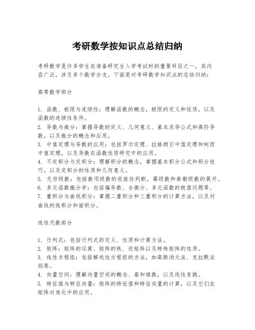 考研数学按知识点总结归纳