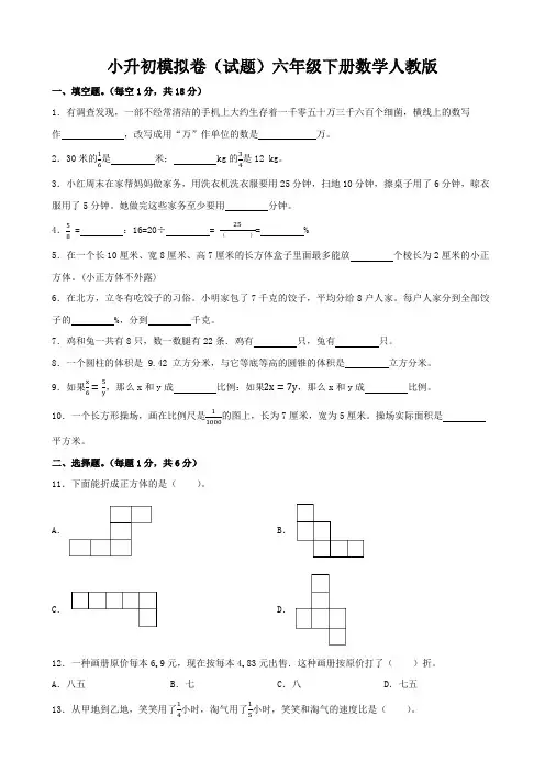 小升初模拟卷(试题) 六年级下册数学人教版(含答案)