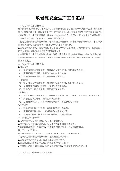 敬老院安全生产工作汇报