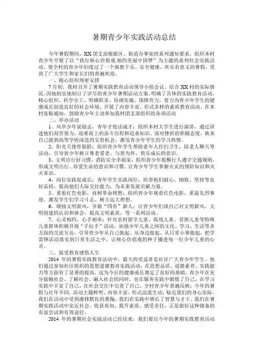 大学生暑期青少年实践活动总结