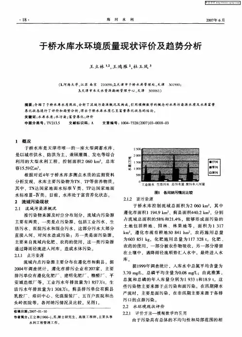 于桥水库水环境质量现状评价及趋势分析