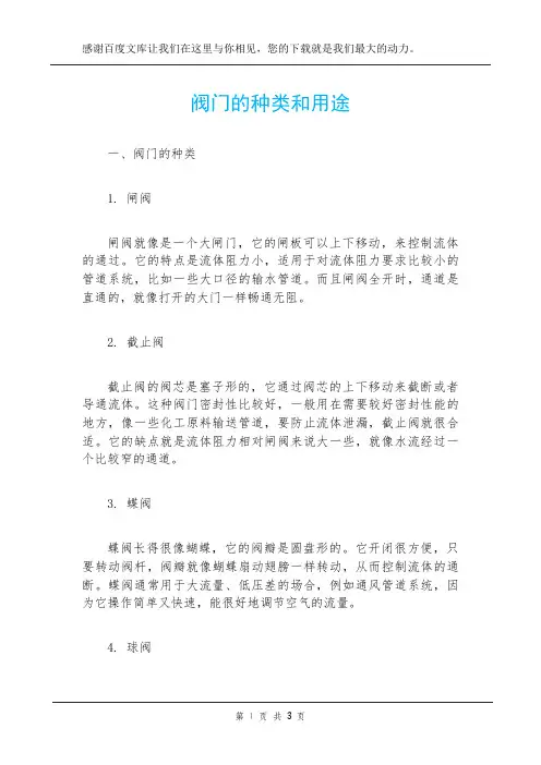 阀门的种类和用途